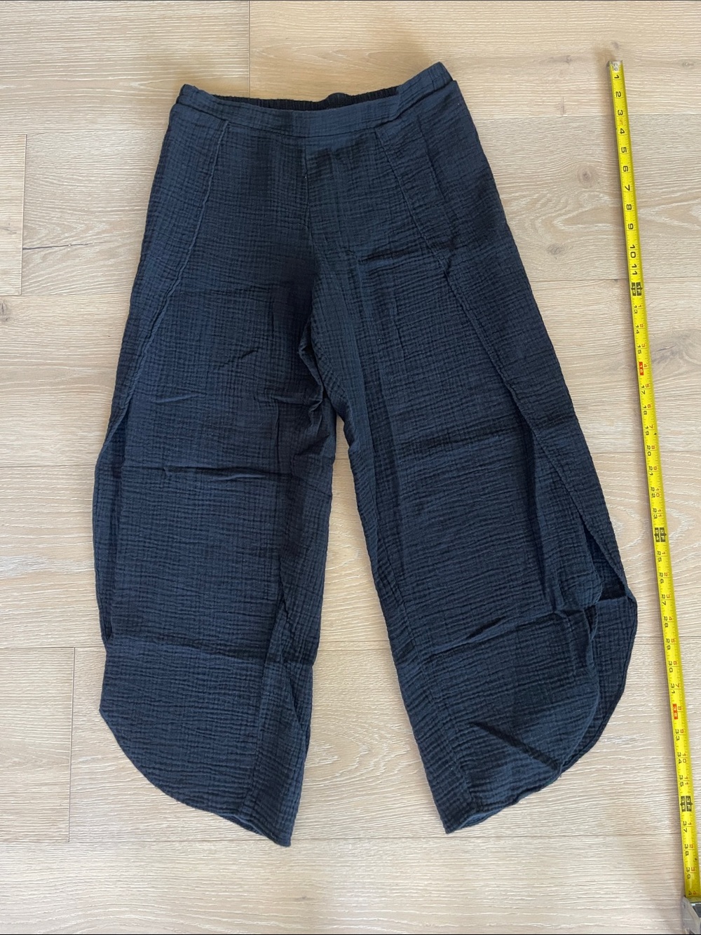Womens Black Wide-Leg Gauze Pants